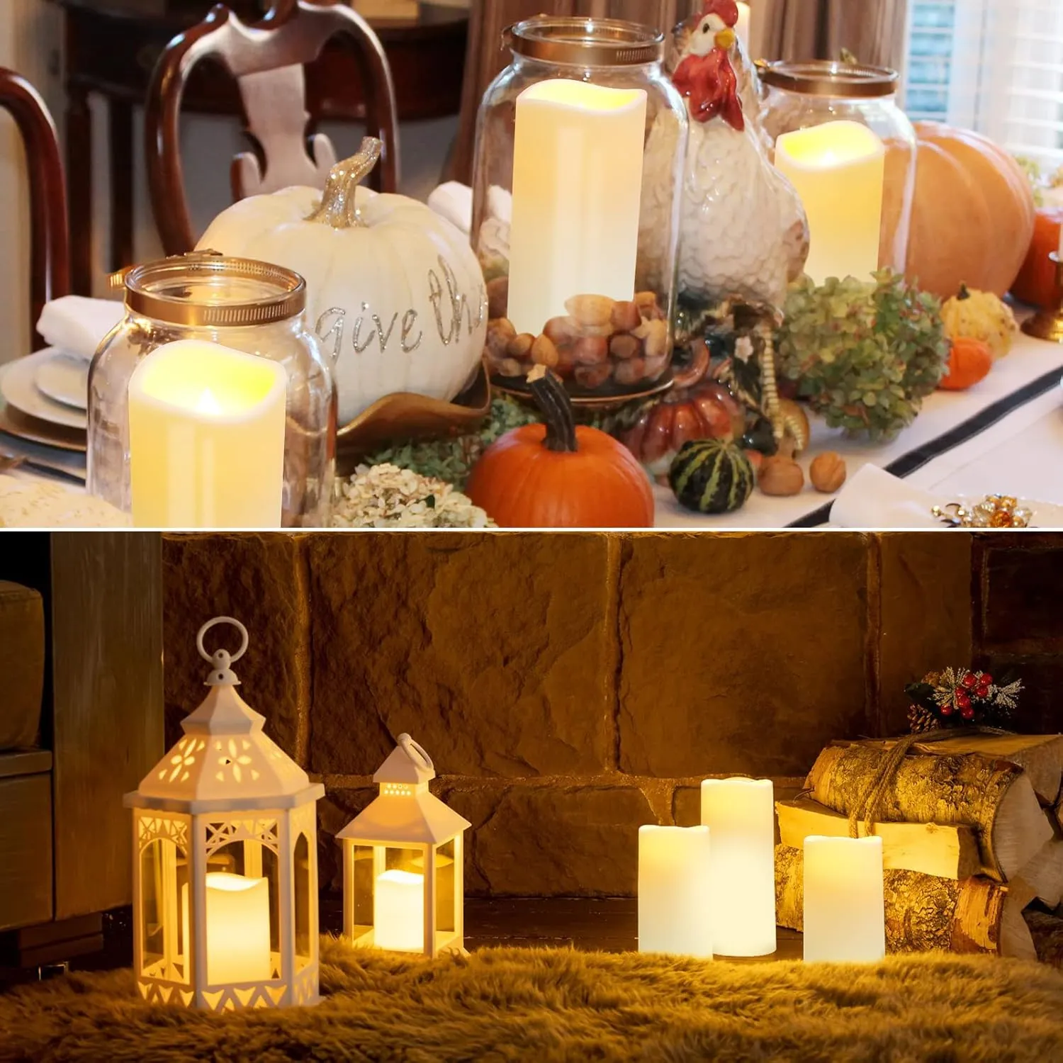 crowm Flickering Flameless Candles with Remote, Battery Operated Timer LED Votive Candles, Outdoor Waterproof Pillar Ivory Candles Light for Christmas Halloween Decor - Set of 12