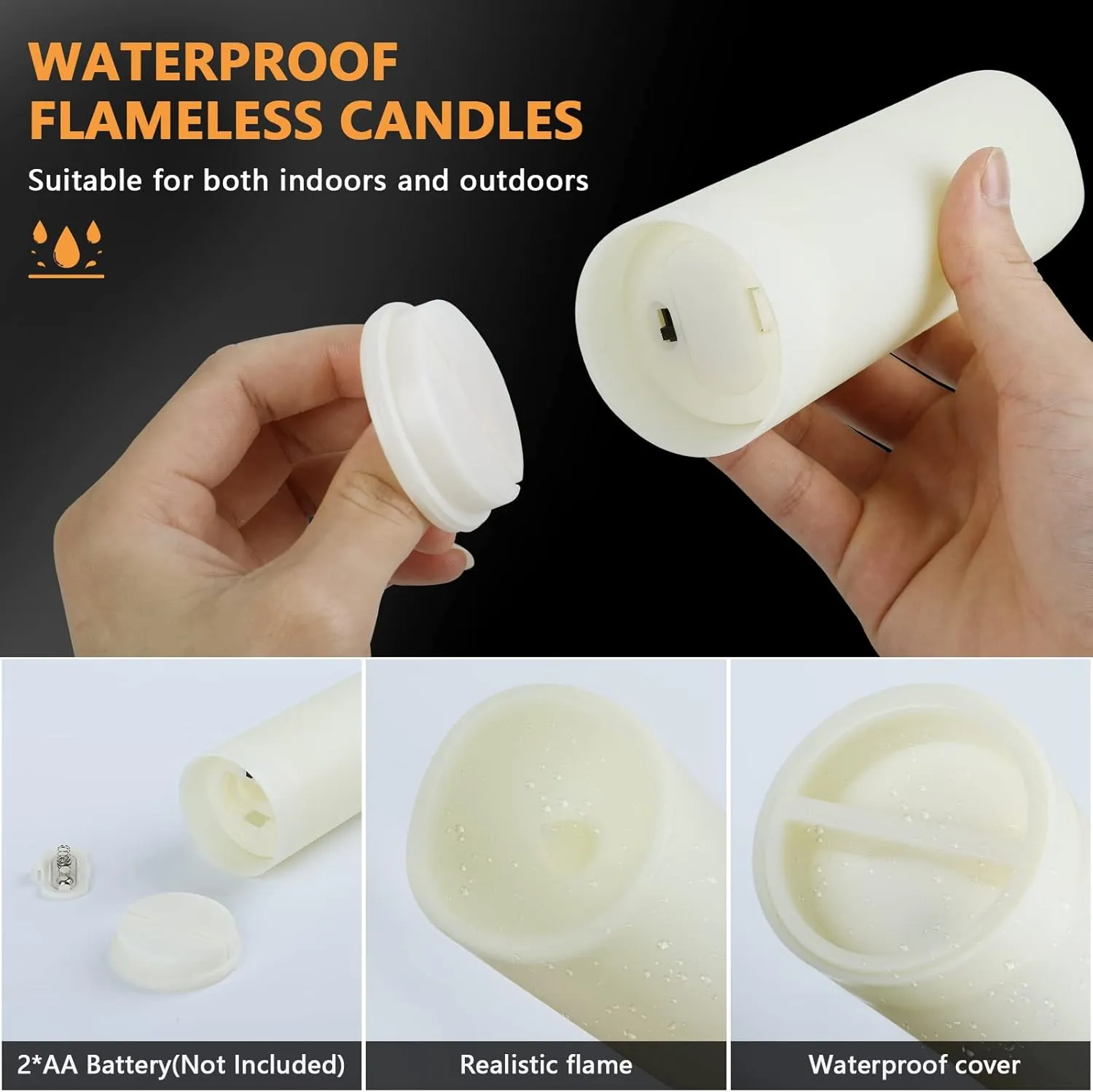 crowm Flickering Flameless Candles with Remote, Battery Operated Timer LED Votive Candles, Outdoor Waterproof Pillar Ivory Candles Light for Christmas Halloween Decor - Set of 12