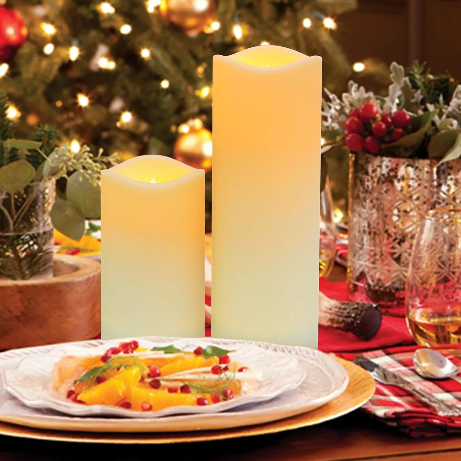 crowm Flickering Flameless Candles with Remote, Battery Operated Timer LED Votive Candles, Outdoor Waterproof Pillar Ivory Candles Light for Christmas Halloween Decor - Set of 12