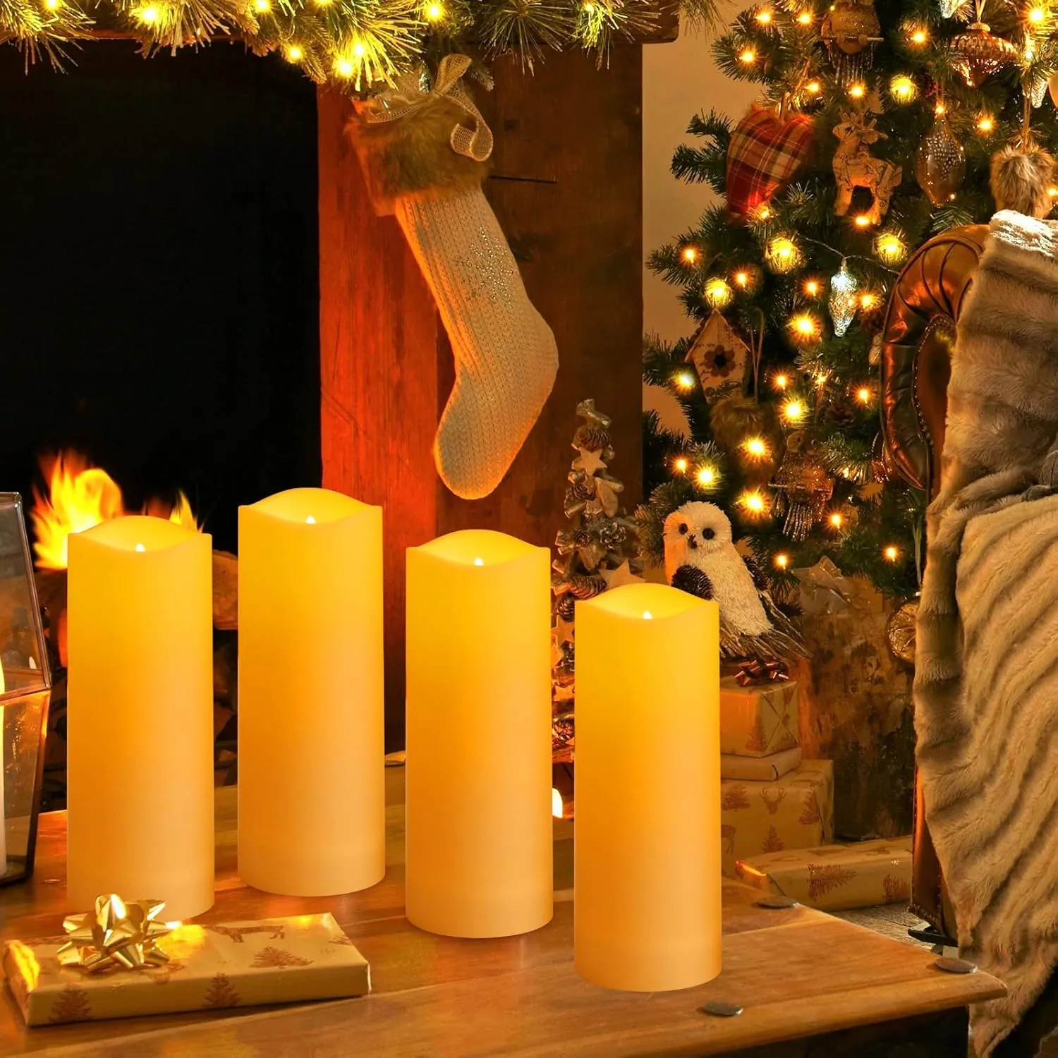 crowm Flickering Flameless Candles with Remote, Battery Operated Timer LED Votive Candles, Outdoor Waterproof Pillar Ivory Candles Light for Christmas Halloween Decor - Set of 12