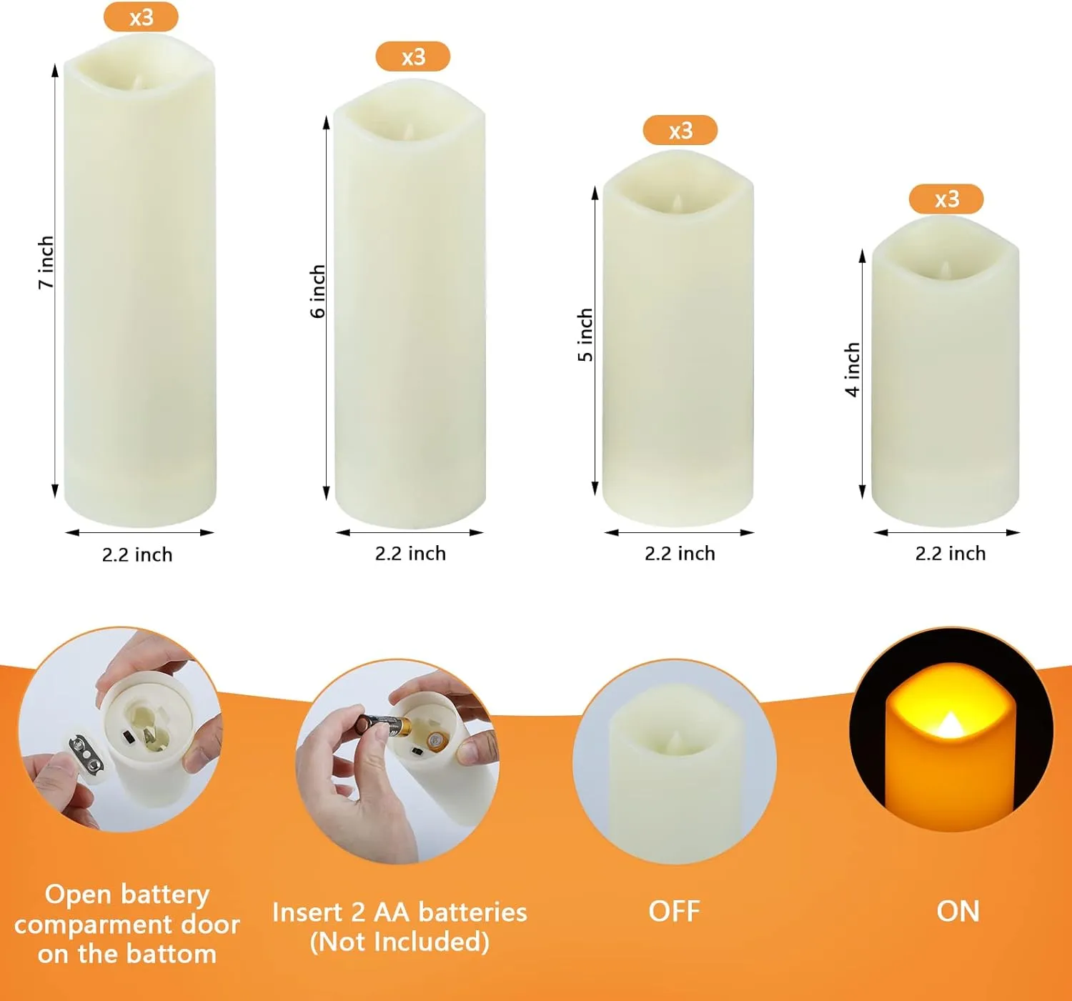 crowm Flickering Flameless Candles with Remote, Battery Operated Timer LED Votive Candles, Outdoor Waterproof Pillar Ivory Candles Light for Christmas Halloween Decor - Set of 12