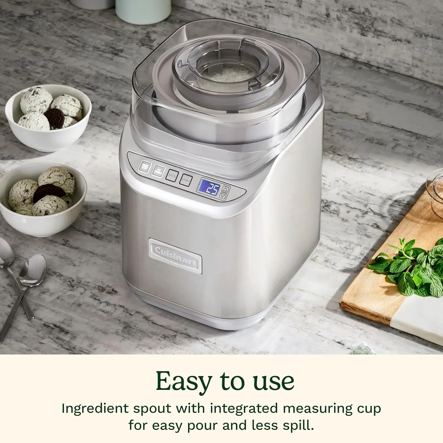 Cuisinart Ice Cream Maker Machine, 2 Quart, Cool Creations Frozen Yogurt, Gelato, Sorbet Maker, LCD Screen and Timer, Stainless Steel, ICE-70P1