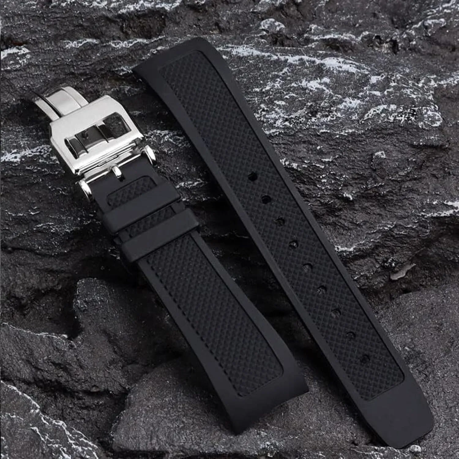 Curved End Rubber Watch Strap for Iwc IW390502 IW390209 Watchband with Folding Clasp 22mm Wristwatches Belt