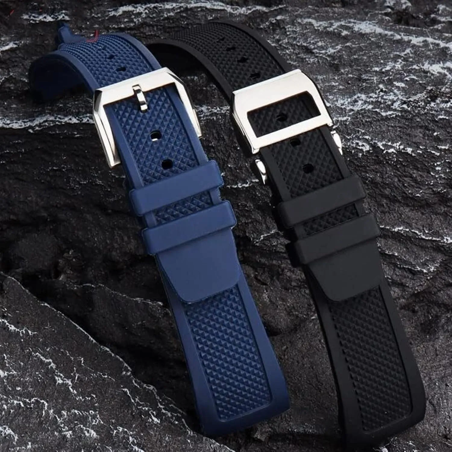 Curved End Rubber Watch Strap for Iwc IW390502 IW390209 Watchband with Folding Clasp 22mm Wristwatches Belt