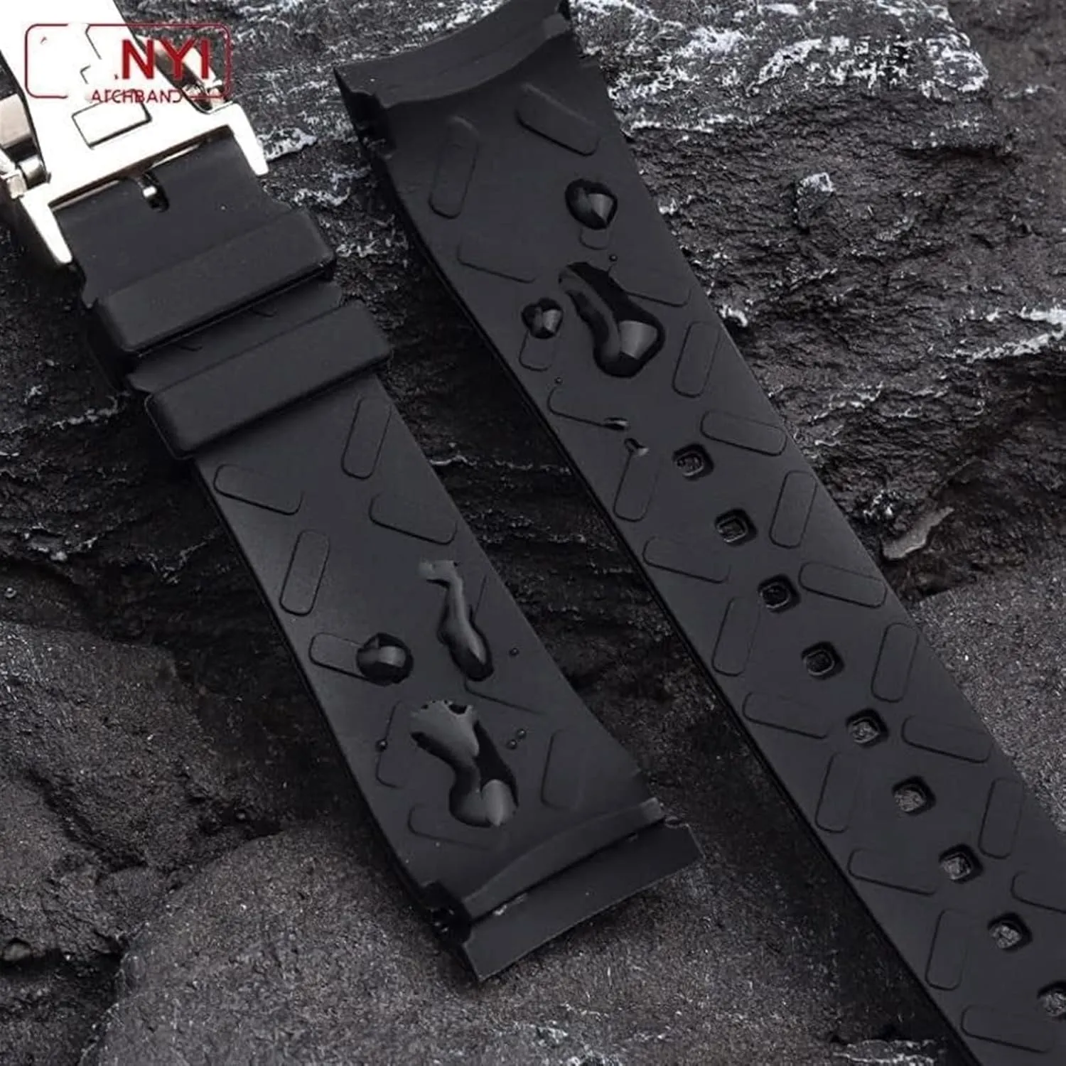 Curved End Rubber Watch Strap for Iwc IW390502 IW390209 Watchband with Folding Clasp 22mm Wristwatches Belt