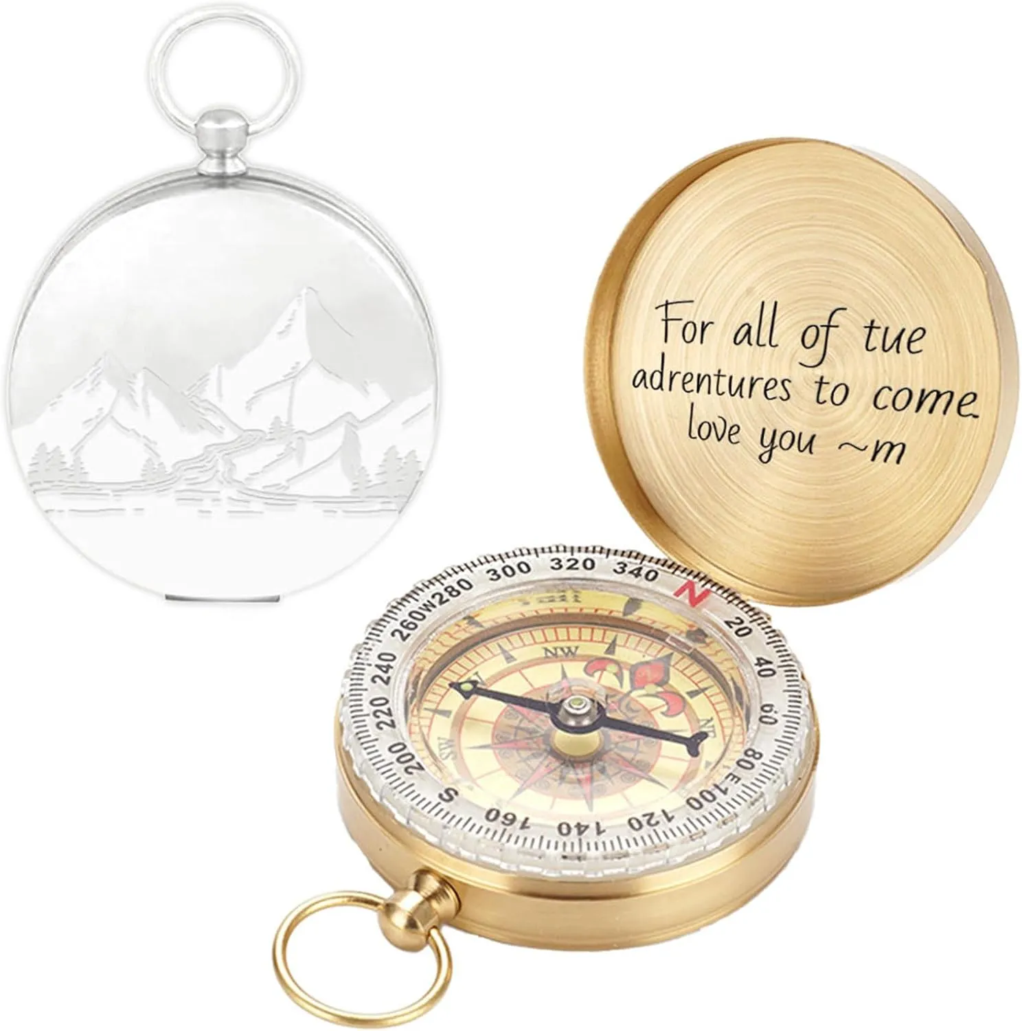Custom Compass Gift for Men, Personalized Engraved Working Brass Pocket Compass, High-Precision Magnetic Needle, Gifts for Him, Husband, Boyfriend.