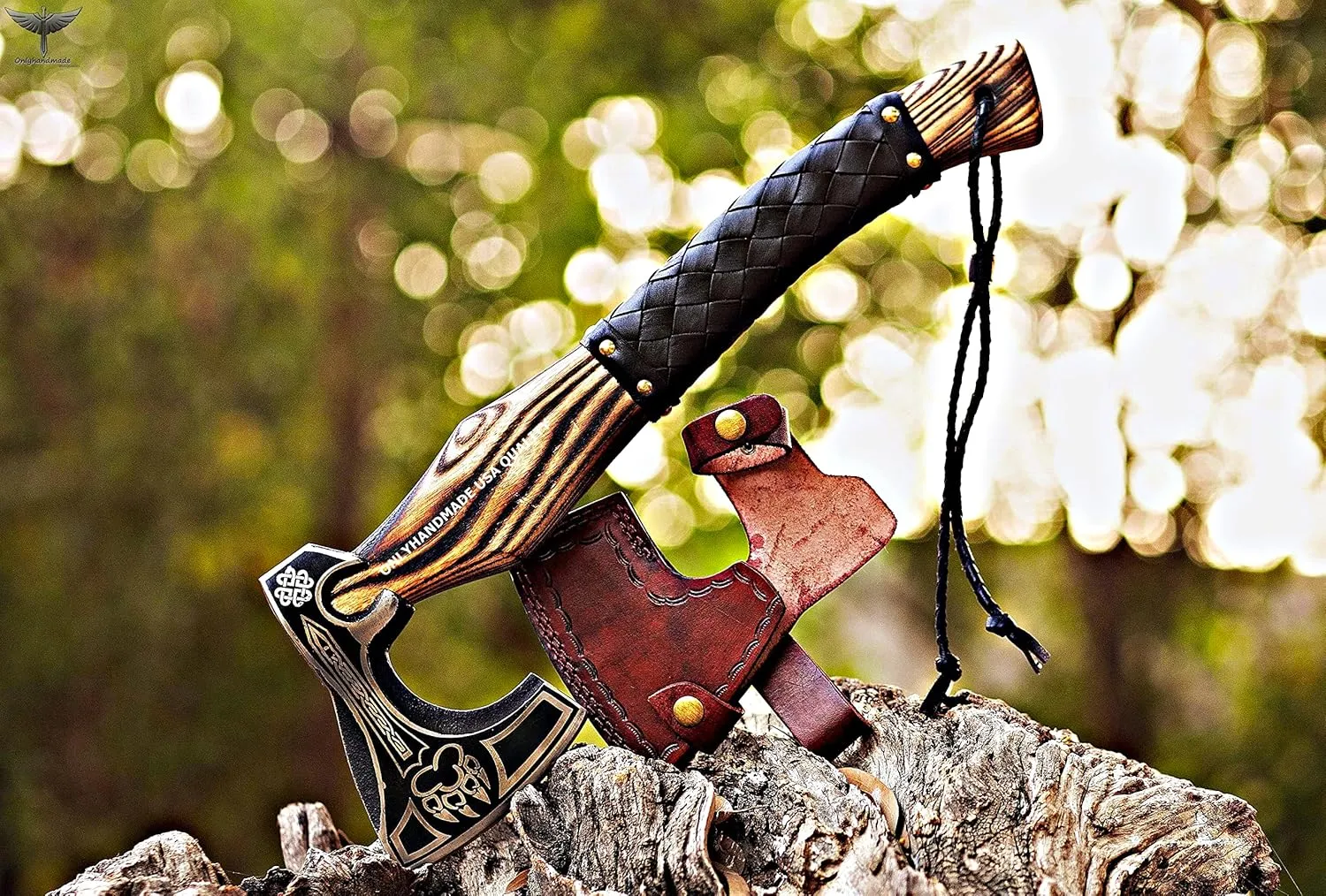 Custom Gift Forged Carbon Steel Viking Axe with Rose Wood Shaft, Viking Bearded Camping Axe & Hatchet, Best Birthday Gift for Him, 18 Inches (Valhalla Axe)
