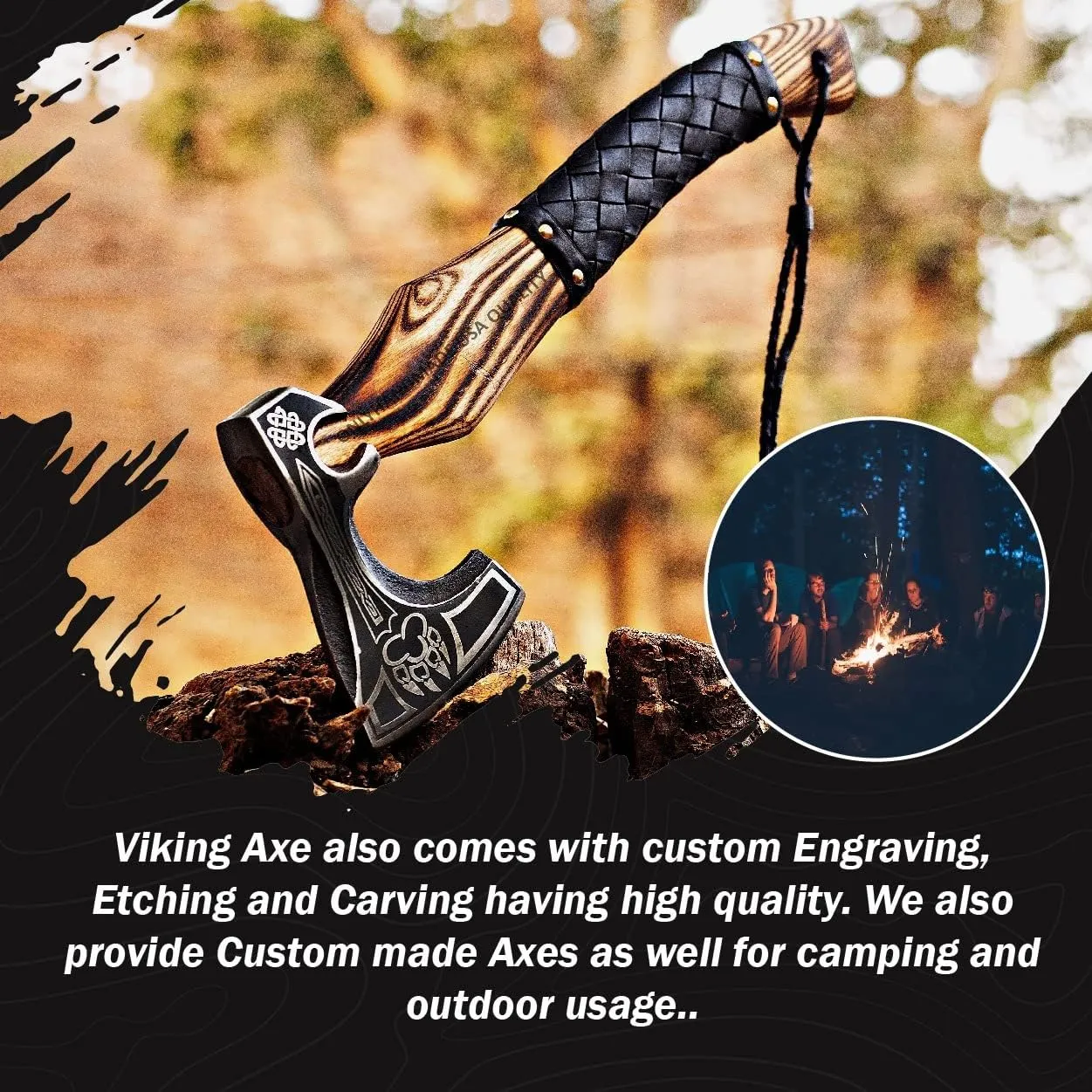 Custom Gift Forged Carbon Steel Viking Axe with Rose Wood Shaft, Viking Bearded Camping Axe & Hatchet, Best Birthday Gift for Him, 18 Inches (Valhalla Axe)