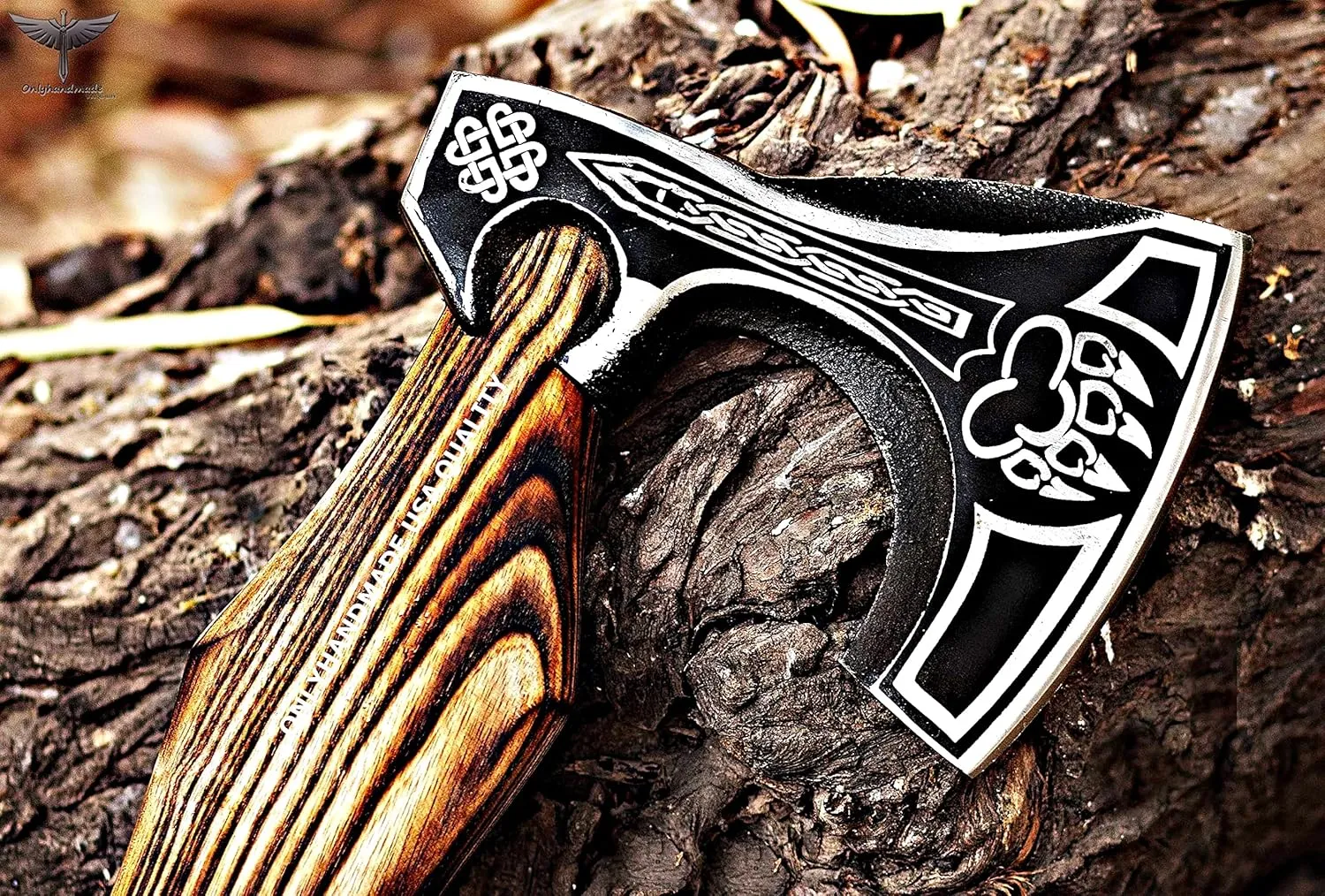 Custom Gift Forged Carbon Steel Viking Axe with Rose Wood Shaft, Viking Bearded Camping Axe & Hatchet, Best Birthday Gift for Him, 18 Inches (Valhalla Axe)