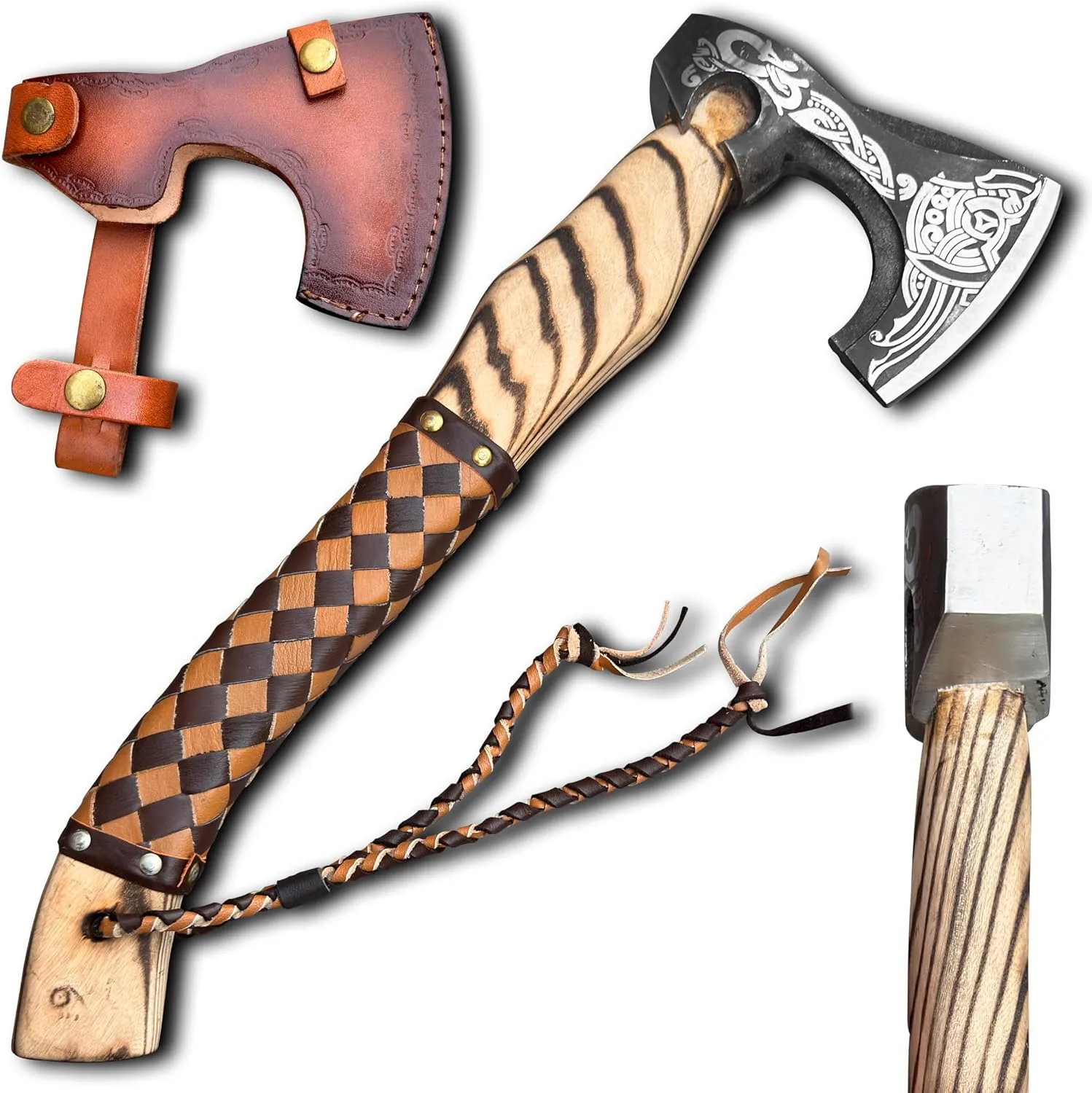 Custom Handmade Viking Axe - Carbon Steel Blade, Ash Wood Handle, Hand-Forged Battle Axe for Camping, Hunting, Bushcraft, and Collectors (Thorg)