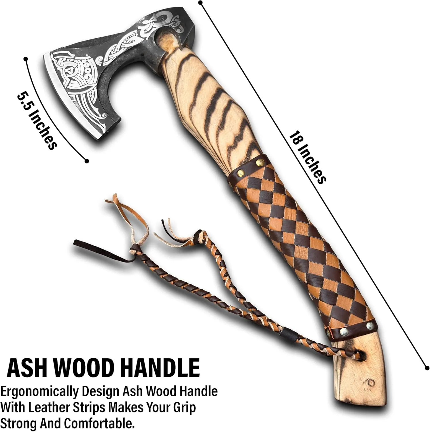 Custom Handmade Viking Axe - Carbon Steel Blade, Ash Wood Handle, Hand-Forged Battle Axe for Camping, Hunting, Bushcraft, and Collectors (Thorg)