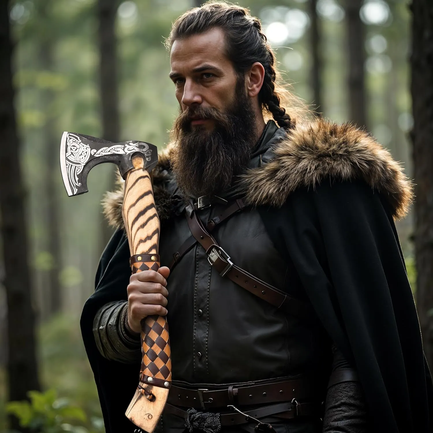 Custom Handmade Viking Axe - Carbon Steel Blade, Ash Wood Handle, Hand-Forged Battle Axe for Camping, Hunting, Bushcraft, and Collectors (Thorg)