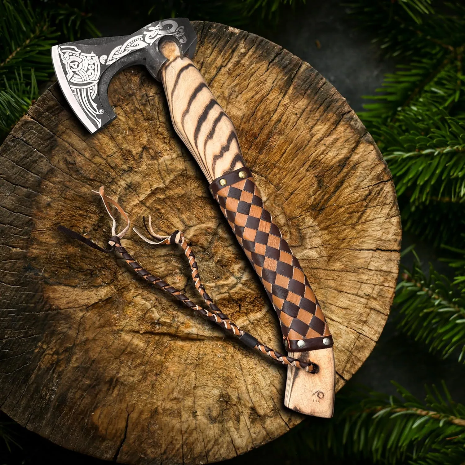 Custom Handmade Viking Axe - Carbon Steel Blade, Ash Wood Handle, Hand-Forged Battle Axe for Camping, Hunting, Bushcraft, and Collectors (Thorg)