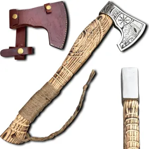 Custom Handmade Viking Axe - Carbon Steel Blade, Ash Wood Handle, Hand-Forged Battle Axe for Camping, Hunting, Bushcraft, and Collectors
