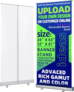 Custom Retractable Banner Stand 24"X63" | Windproof Base & Travel Bag | Professional Advertising for Trade Shows, Retail | Tool-Free Assembly   Made in USA (24"X63")