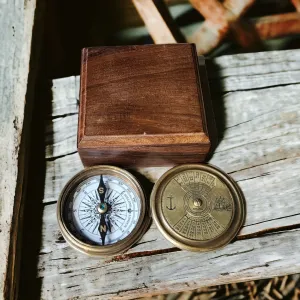 Customisable Calendar Compass with Wooden Box | Personalised Brass Gift