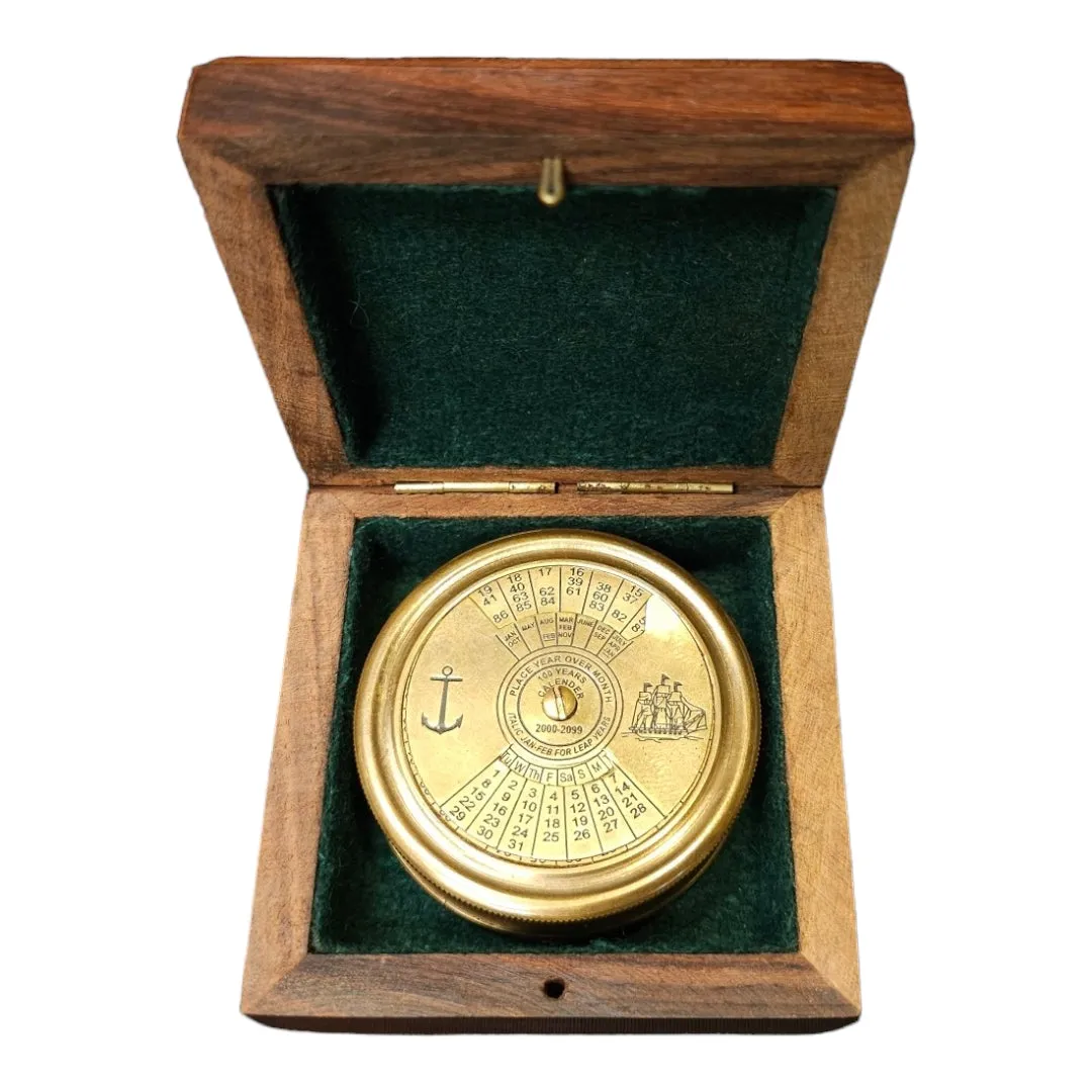 Customisable Calendar Compass with Wooden Box | Personalised Brass Gift