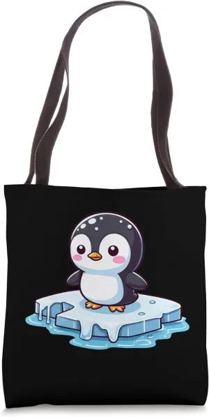 Cute penguin ice floe global warming environmental Tote Bag