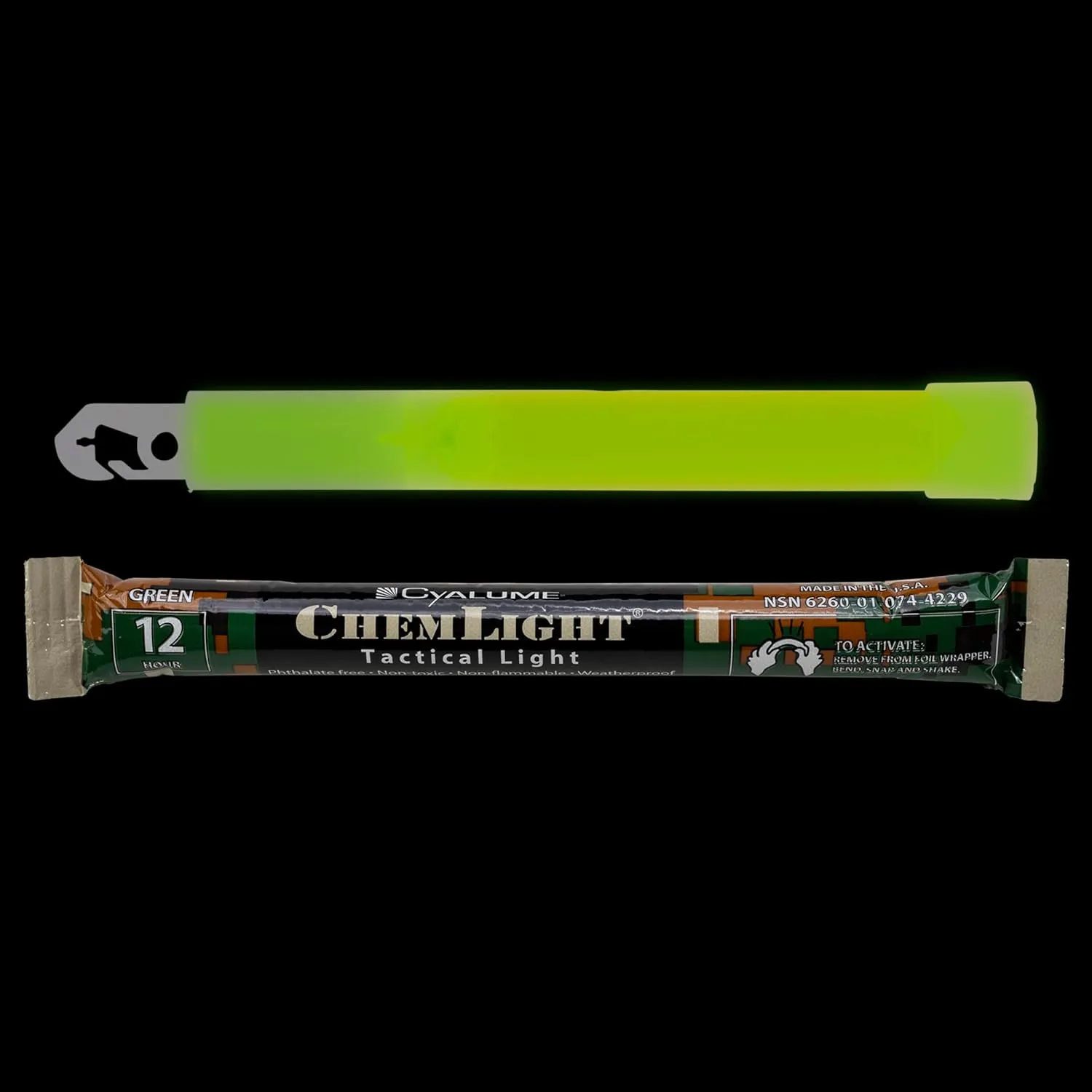 Cyalume Military Grade Green Glow Sticks - Premium Bright 6” ChemLight Emergency Glow Sticks with 12 Hour Duration (Bulk Pack of 10 Chem Lights)