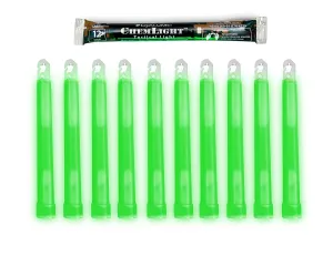 Cyalume Military Grade Green Glow Sticks - Premium Bright 6” ChemLight Emergency Glow Sticks with 12 Hour Duration (Bulk Pack of 10 Chem Lights)
