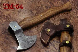 Damascus Steel Cabin Axe, 17 Inches Long Top & Bottom Curved Edge Hand Forged Damascus Steel, Log Splitter Axe Head with Walnut Wood Round Handle, Thick Cow Hide Leather Sheath Included