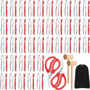 Dandat 125 Pcs Seafood Tools Set Bulk, Includes 40 Crab Crackers, 40 Crab Leg Forks, 40 Lobster Shellers, 2 Seafood Scissors and 2 Lobster Mallets with Storage Bag for Party Supplies