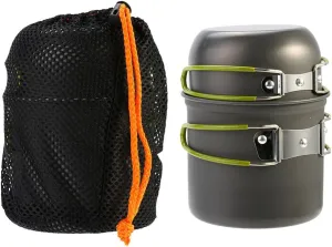 Dilwe Camping Cookware Set, Portable Backpacking Mess Kit Compact Pot Set with Folding Hand Grip Storage Bag for Outdoor Camping Survival Mountain Camping Outdoor Dining Set