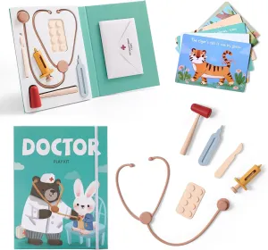 Doctor Kit for Toddlers 3-5 Montessori Pretend Play Medical Toy Set with Silicone Tools, Story Cards & Storage Book – Educational Vet Role Play Kit for Boys & Girls