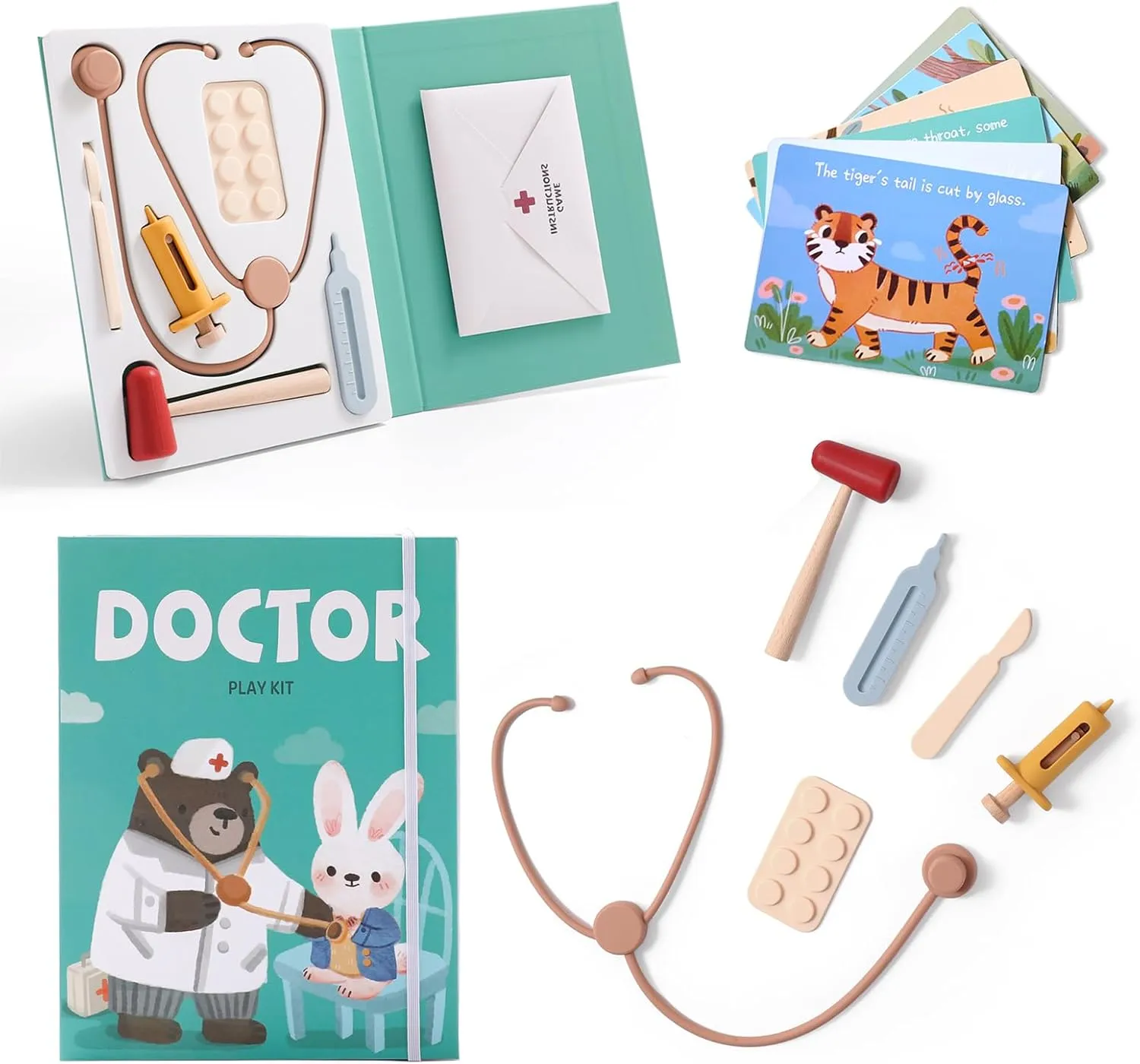 Doctor Kit for Toddlers 3-5 Montessori Pretend Play Medical Toy Set with Silicone Tools, Story Cards & Storage Book – Educational Vet Role Play Kit for Boys & Girls