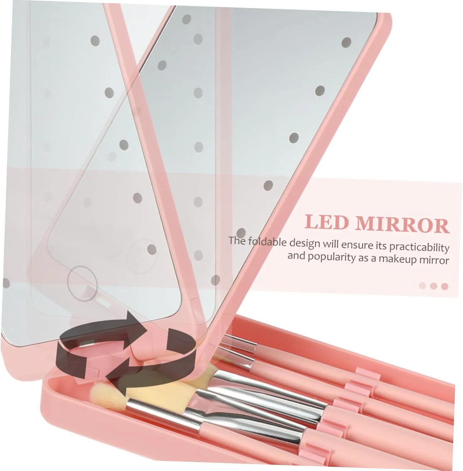 DOITOOL Led Touchscreen Makeup Mirror with 5pcs Brush Folding Compact Mirror Travel Beauty Mirror for Girls Women Artists
