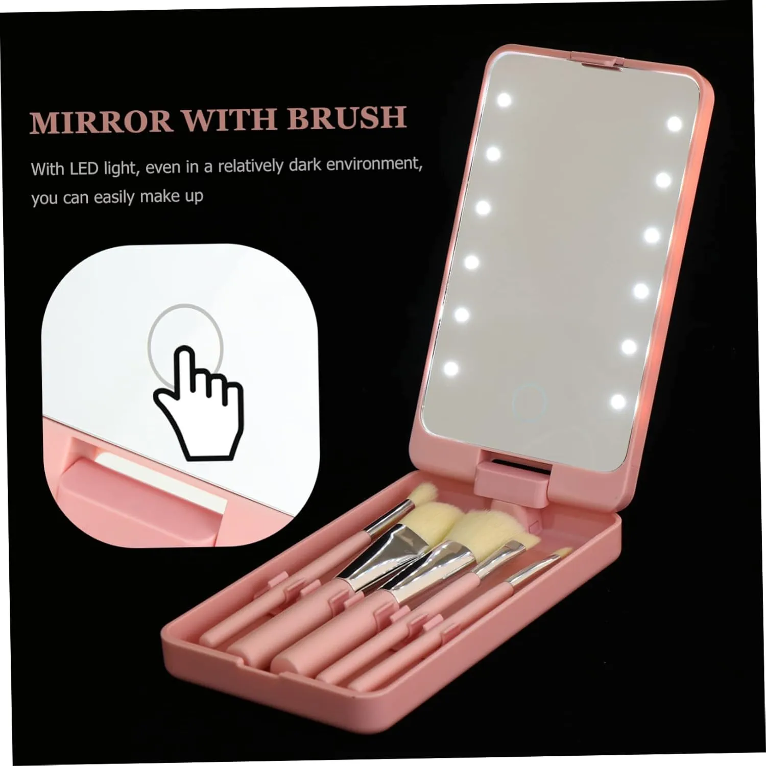 DOITOOL Led Touchscreen Makeup Mirror with 5pcs Brush Folding Compact Mirror Travel Beauty Mirror for Girls Women Artists