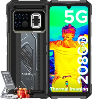 DOOGEE Fire 6 Max(2025) 5G Rugged Smartphone with Thermal Image Camera,20800mAh/33W Fast,6.72" FHD  120Hz IPS Screen,120LM Flashlight Rugged Phone,256GB/TF 2TB,50MP,Android 14,IP68 Waterproof Phone
