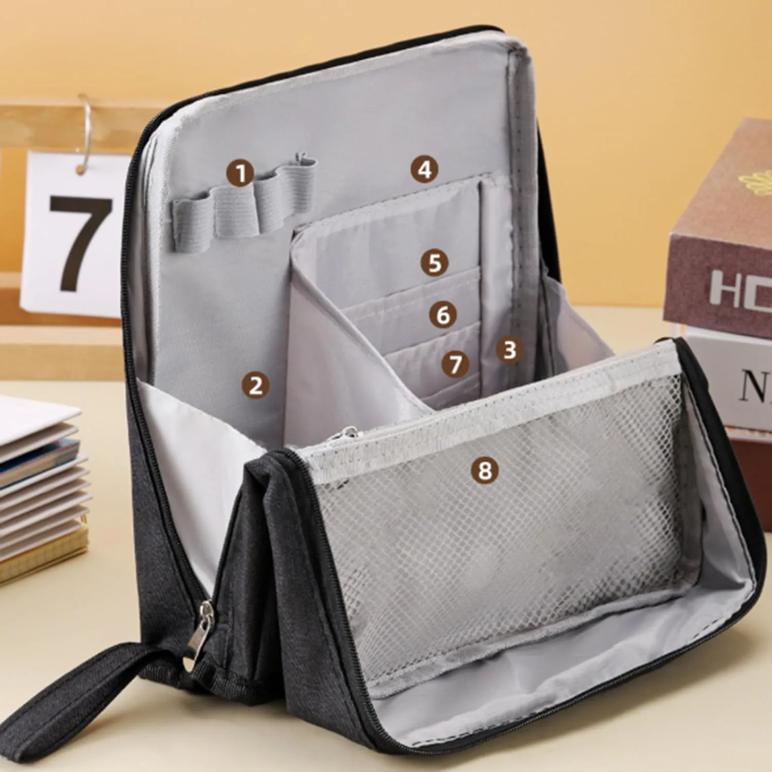 Doresty Makeup Bag, Doresty Standing Makeup Bag, Portable, Large Capacity, Vertical Large Opening Waterproof Multifunctional Stand Up Bags With Compartments (E)