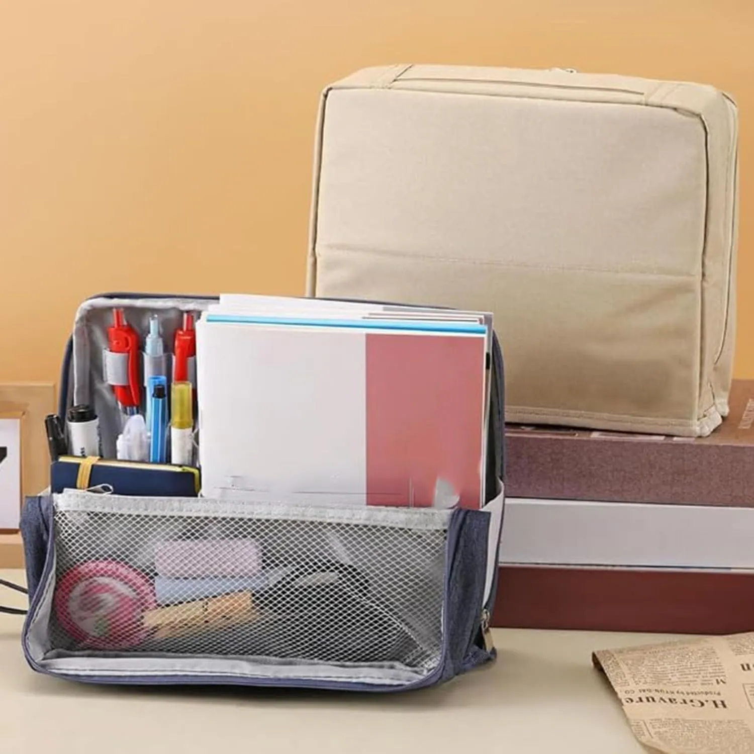 Doresty Makeup Bag, Doresty Standing Makeup Bag, Portable, Large Capacity, Vertical Large Opening Waterproof Multifunctional Stand Up Bags With Compartments (E)