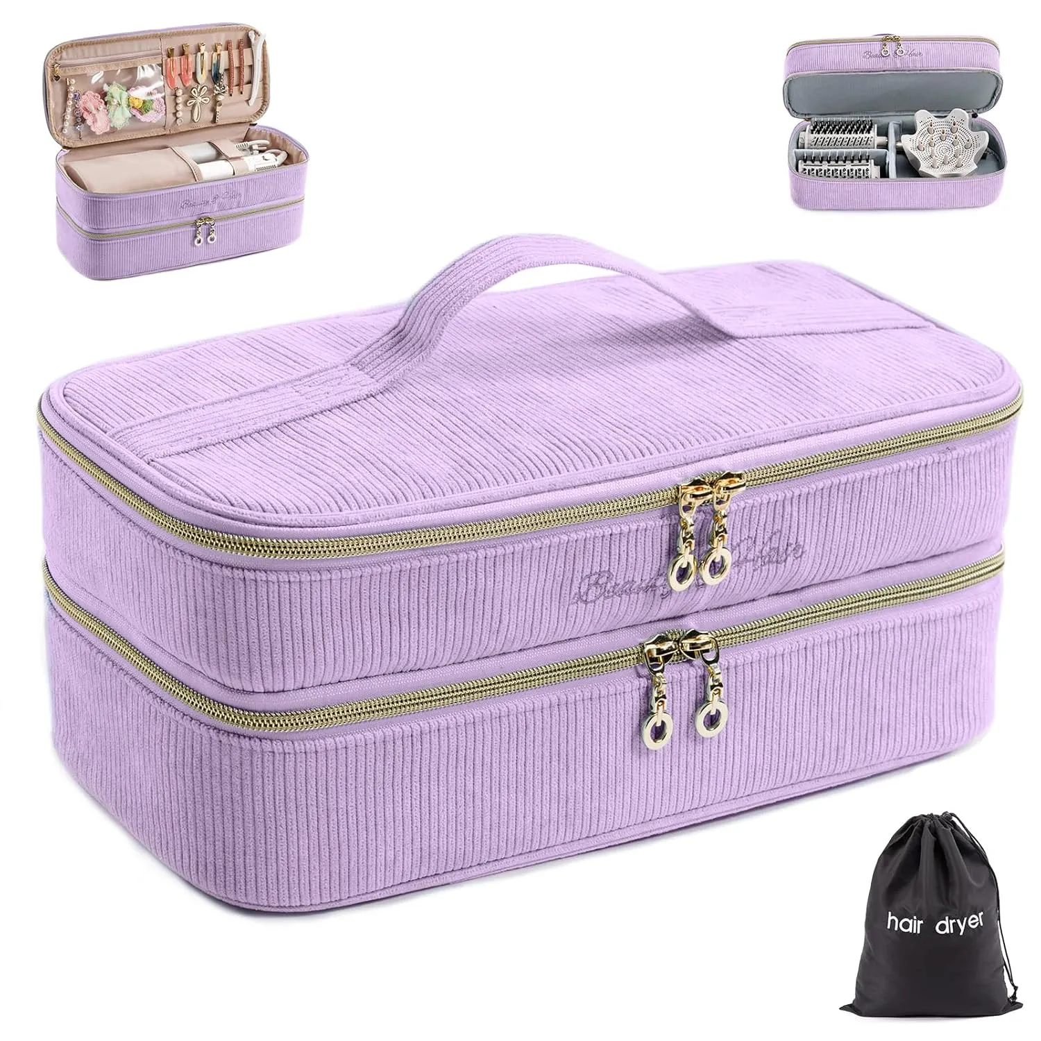 Double-layer Hair Tools Travel Case with Black Hair Dryer Bag with Detachable Divider compatible with Shark FlexStyle/SmoothStyle - Flat Curling Iron Travel Organizer