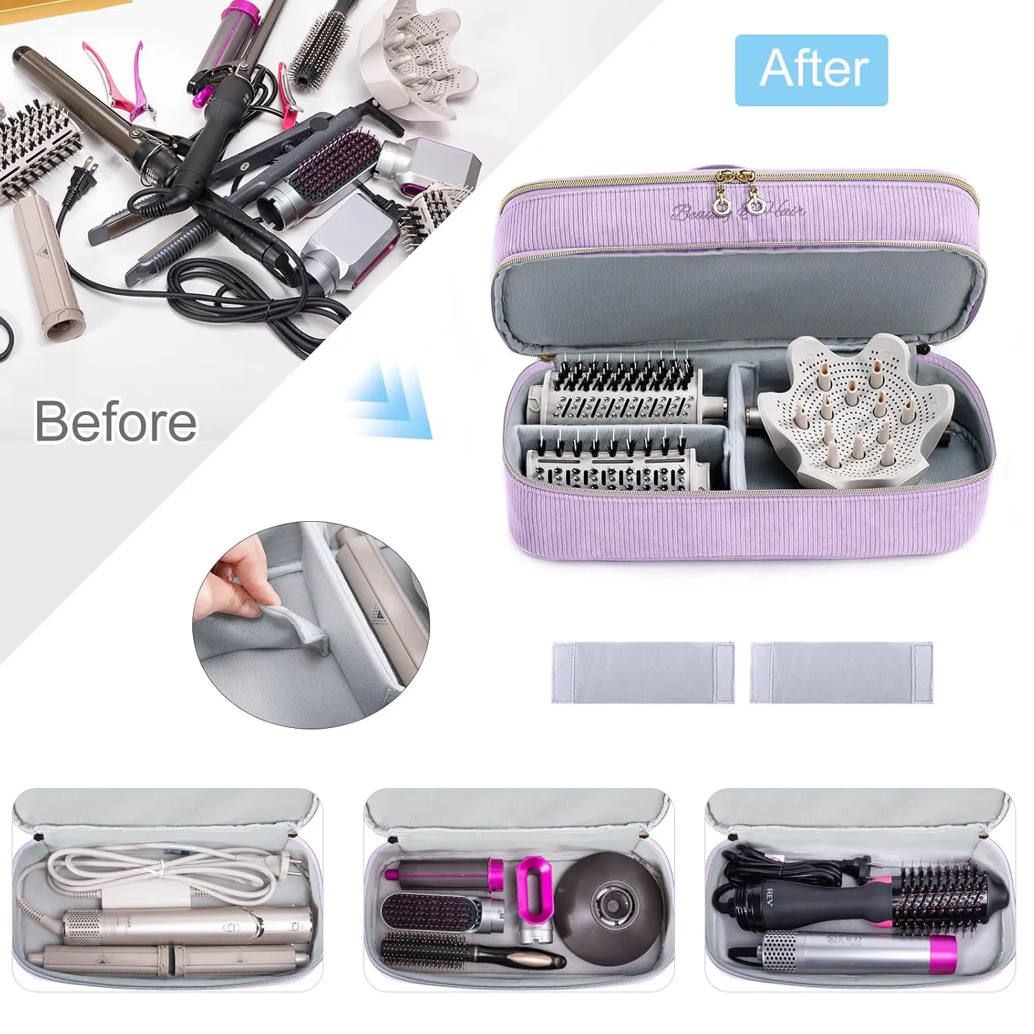 Double-layer Hair Tools Travel Case with Black Hair Dryer Bag with Detachable Divider compatible with Shark FlexStyle/SmoothStyle - Flat Curling Iron Travel Organizer