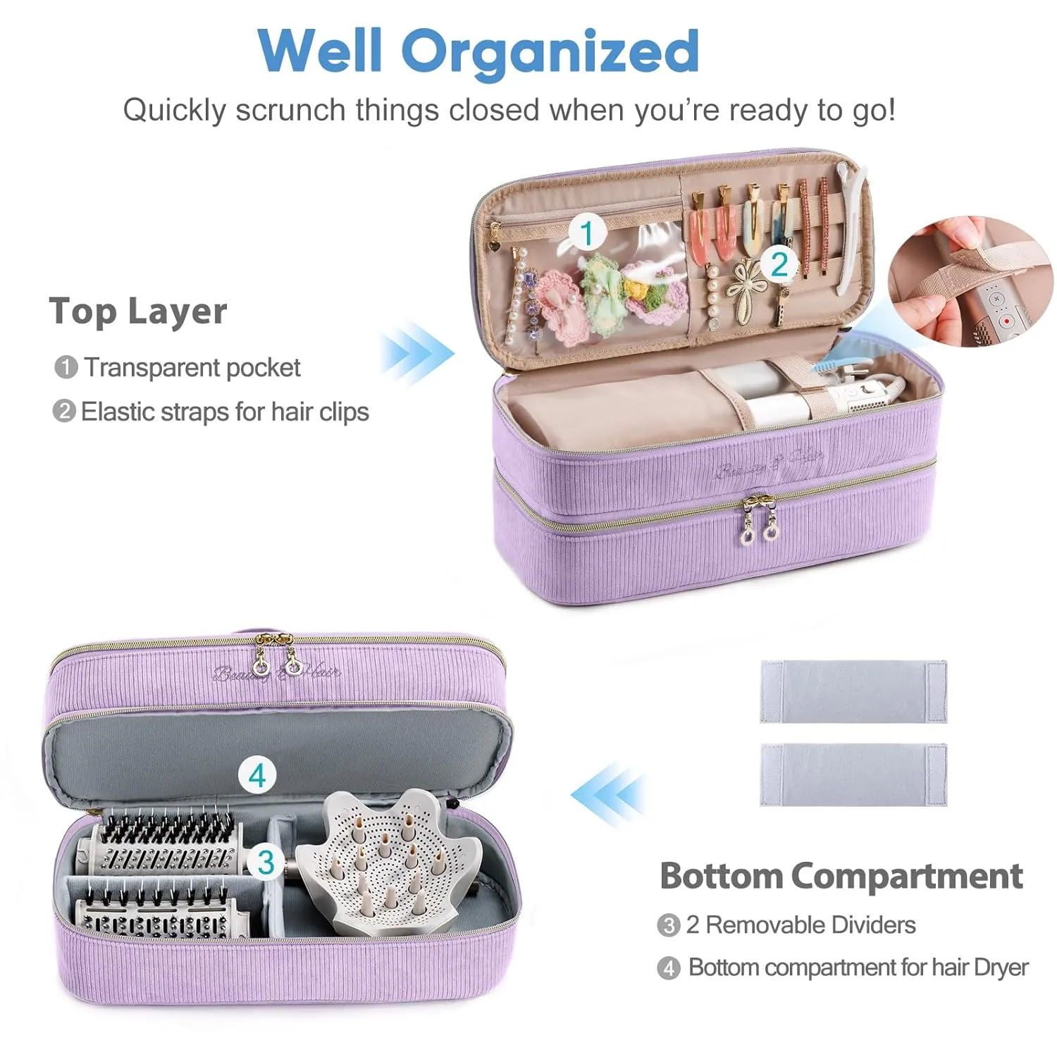 Double-layer Hair Tools Travel Case with Black Hair Dryer Bag with Detachable Divider compatible with Shark FlexStyle/SmoothStyle - Flat Curling Iron Travel Organizer