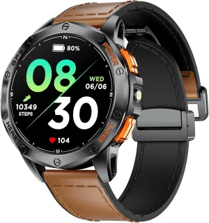 DREMAC 48mm Rugged Military Smart Watches for Men - GPS/Barometer/Altimeter/Compass, 1.43" Amoled Display, LED Flashlight,100  Sports Modes Fitness Tracker, Compatible iOS Android, Brown