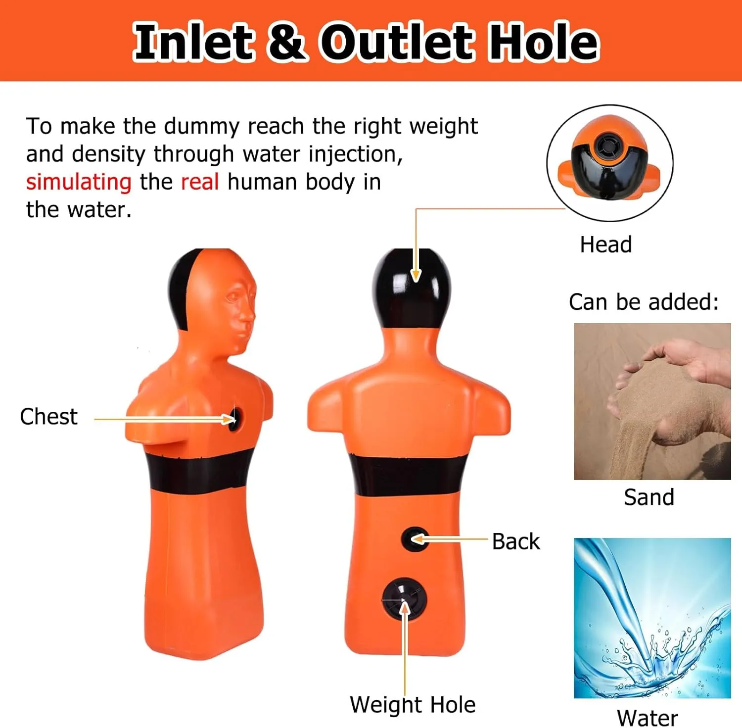 Drowning Prevention Teaching Tools, 2pcs Water Resuscitation Training Dummy for Kids, Water Rescue Simulator Dummys, Improve Swimming Skills & Fire Drill, Plastic(2 Pieces Orange)
