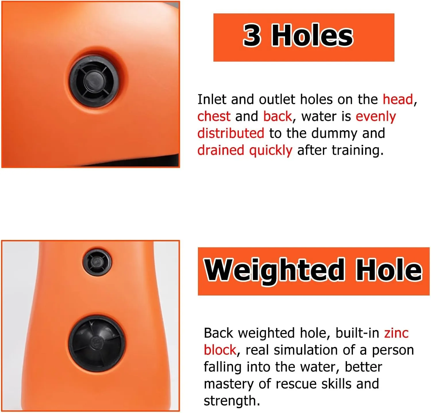 Drowning Prevention Teaching Tools, 2pcs Water Resuscitation Training Dummy for Kids, Water Rescue Simulator Dummys, Improve Swimming Skills & Fire Drill, Plastic(2 Pieces Orange)