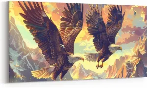 Eagle Large Framed Wall Art Wild Eagle Bird Canvas Wall Art 58L X29W,Landscape Mountain Picture Prints Aesthetic,Wildlife Flying Animals Paintings