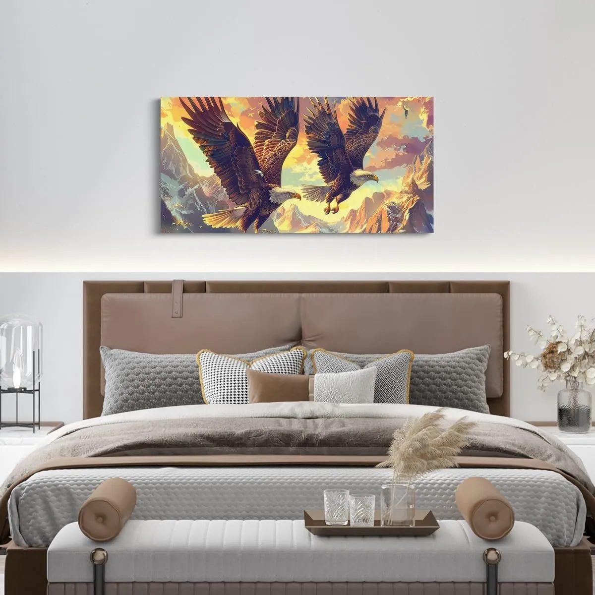 Eagle Large Framed Wall Art Wild Eagle Bird Canvas Wall Art 58L X29W,Landscape Mountain Picture Prints Aesthetic,Wildlife Flying Animals Paintings