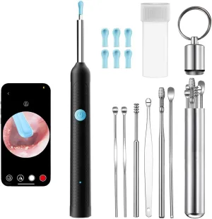 Ear Wax Removal Tool - Wireless WiFi Rechargeable Ear Cleaner with Camera, 1080P HD Ear Scope & 6 LED Lights and 6 Ear Picks, Earwax Removal Kit with 10 Traditiona Ear Care Kits, Black