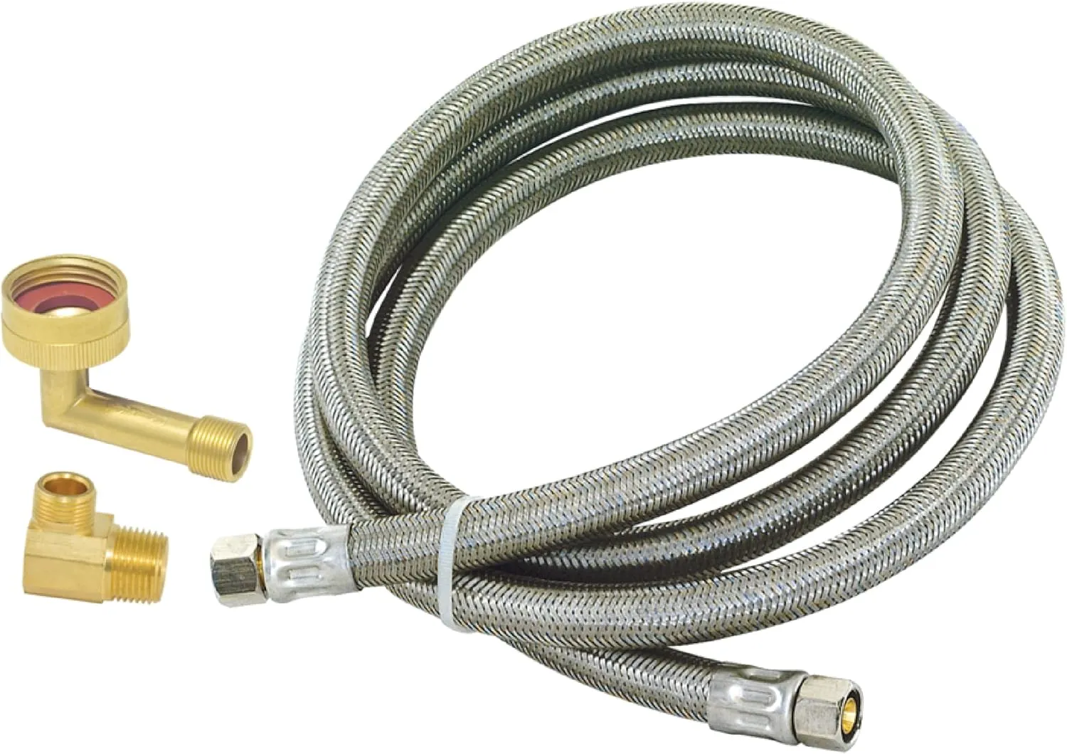 Eastman Dishwasher Installation Kit, 12 Foot Supply Line with 3/8 Inch Compression Ends, 3/8 Inch MIP Elbow and 3/4 Inch FHT Elbow, Braided Stainless Steel Dishwasher Connectors, 41058