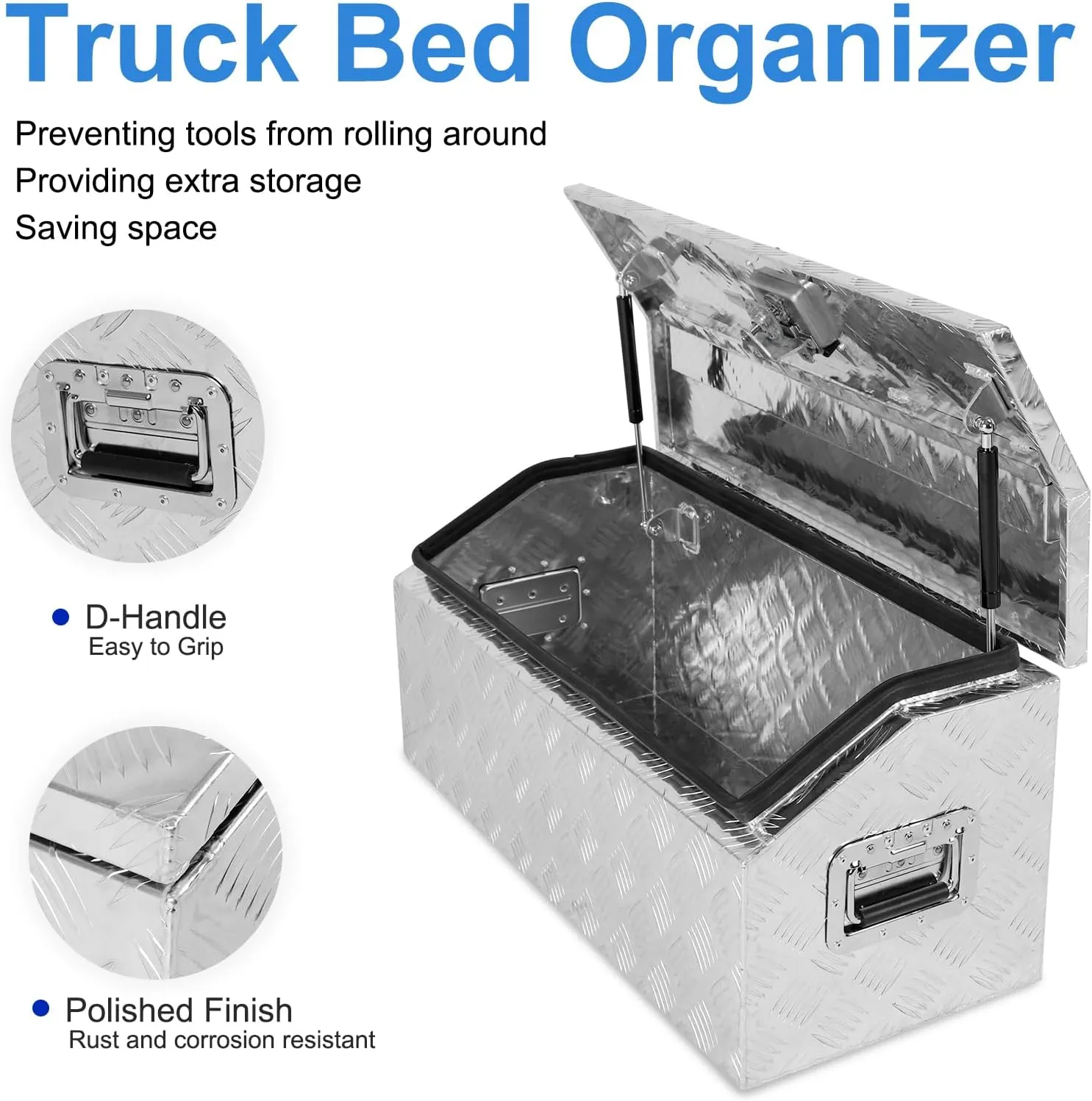EASYBERG 30 Inch Aluminum Trailer Tool Box for Truck Pickup ATV Flatbed RV, 5 Bar Trailer Tongue Tool Box Storage Organizer with Dome Lid, Handle, Lock & 2 Keys, Silver