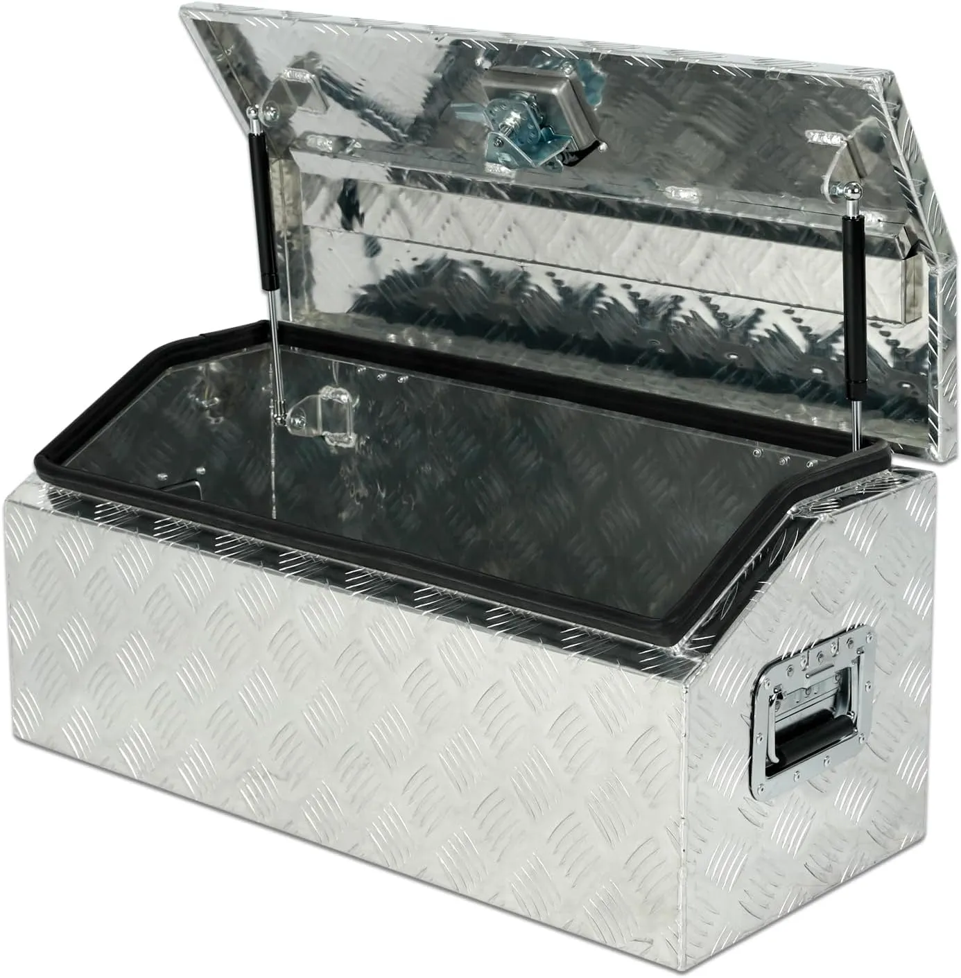 EASYBERG 30 Inch Aluminum Trailer Tool Box for Truck Pickup ATV Flatbed RV, 5 Bar Trailer Tongue Tool Box Storage Organizer with Dome Lid, Handle, Lock & 2 Keys, Silver