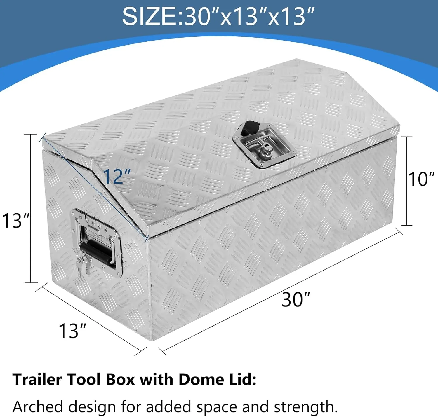 EASYBERG 30 Inch Aluminum Trailer Tool Box for Truck Pickup ATV Flatbed RV, 5 Bar Trailer Tongue Tool Box Storage Organizer with Dome Lid, Handle, Lock & 2 Keys, Silver