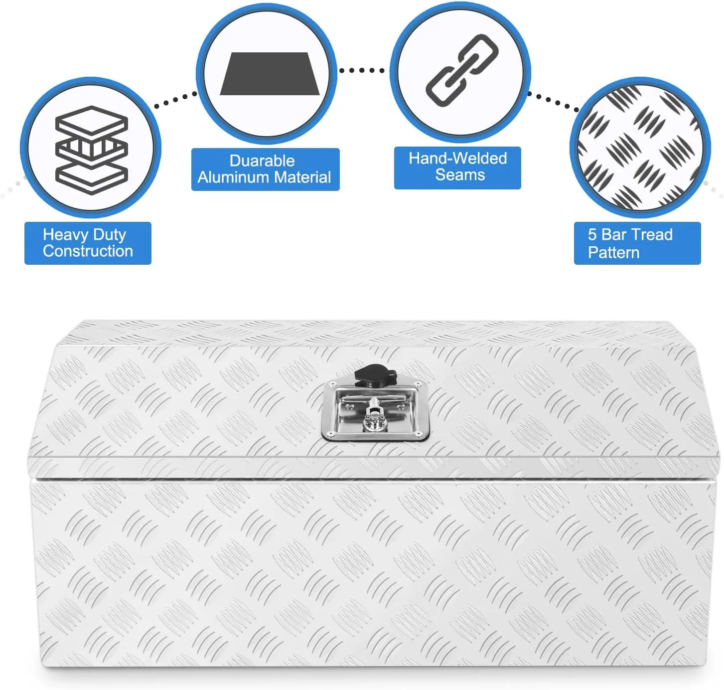 EASYBERG 30 Inch Aluminum Trailer Tool Box for Truck Pickup ATV Flatbed RV, 5 Bar Trailer Tongue Tool Box Storage Organizer with Dome Lid, Handle, Lock & 2 Keys, Silver