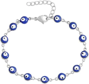 Edforce Stainless Steel Women's Charm Enamel Evil Eye Protection Link Chain Bracelet