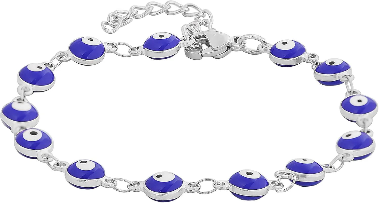 Edforce Stainless Steel Women's Charm Enamel Evil Eye Protection Link Chain Bracelet